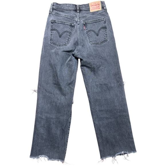 Levi's Ribcage Straight Gray Button Fly Ankle Distressed Jeans Women's Size 26W - Picture 2 of 7